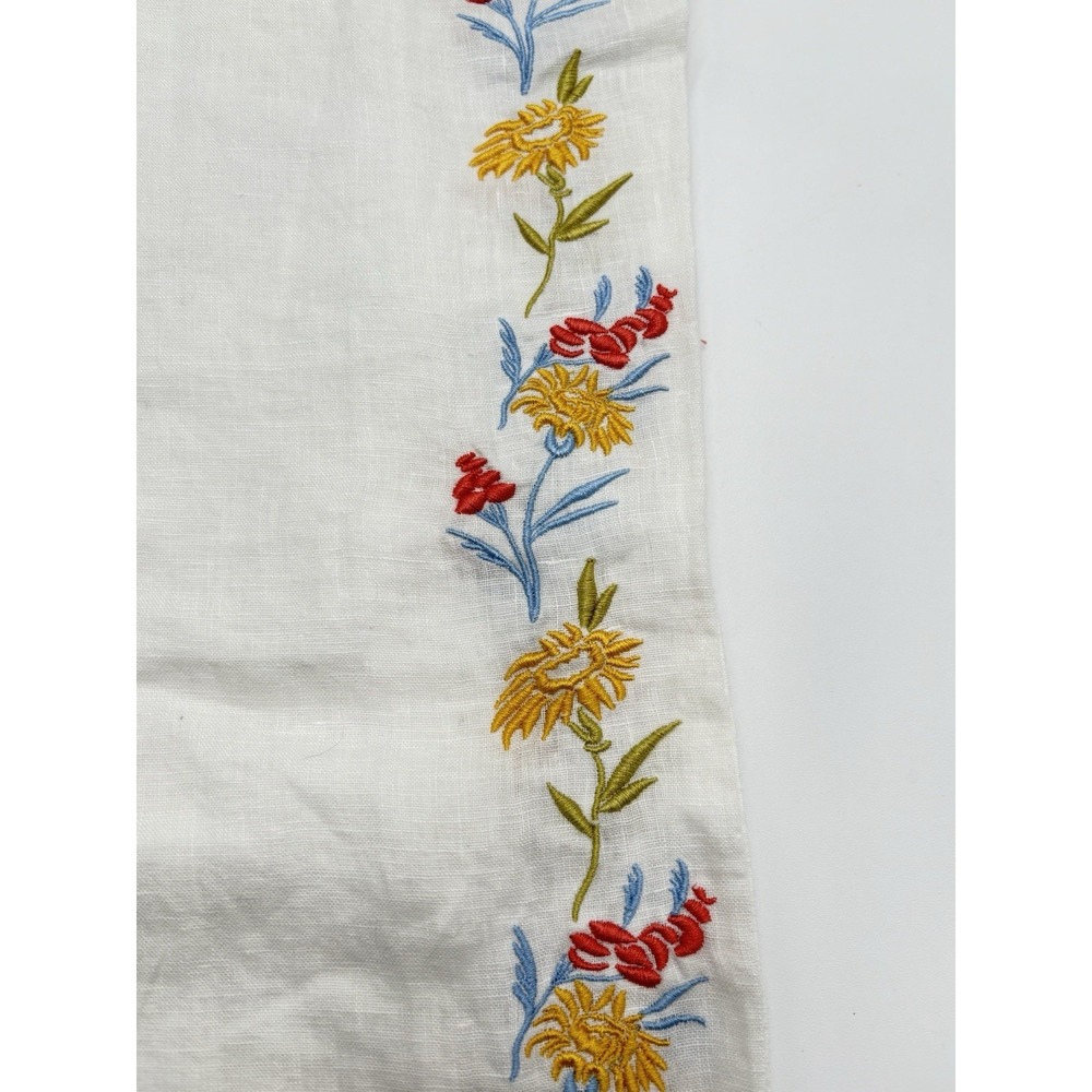 Calypso St. Barth Linen Embroidered Floral Wide Leg Pants White Women's L - Picture 3 of 9